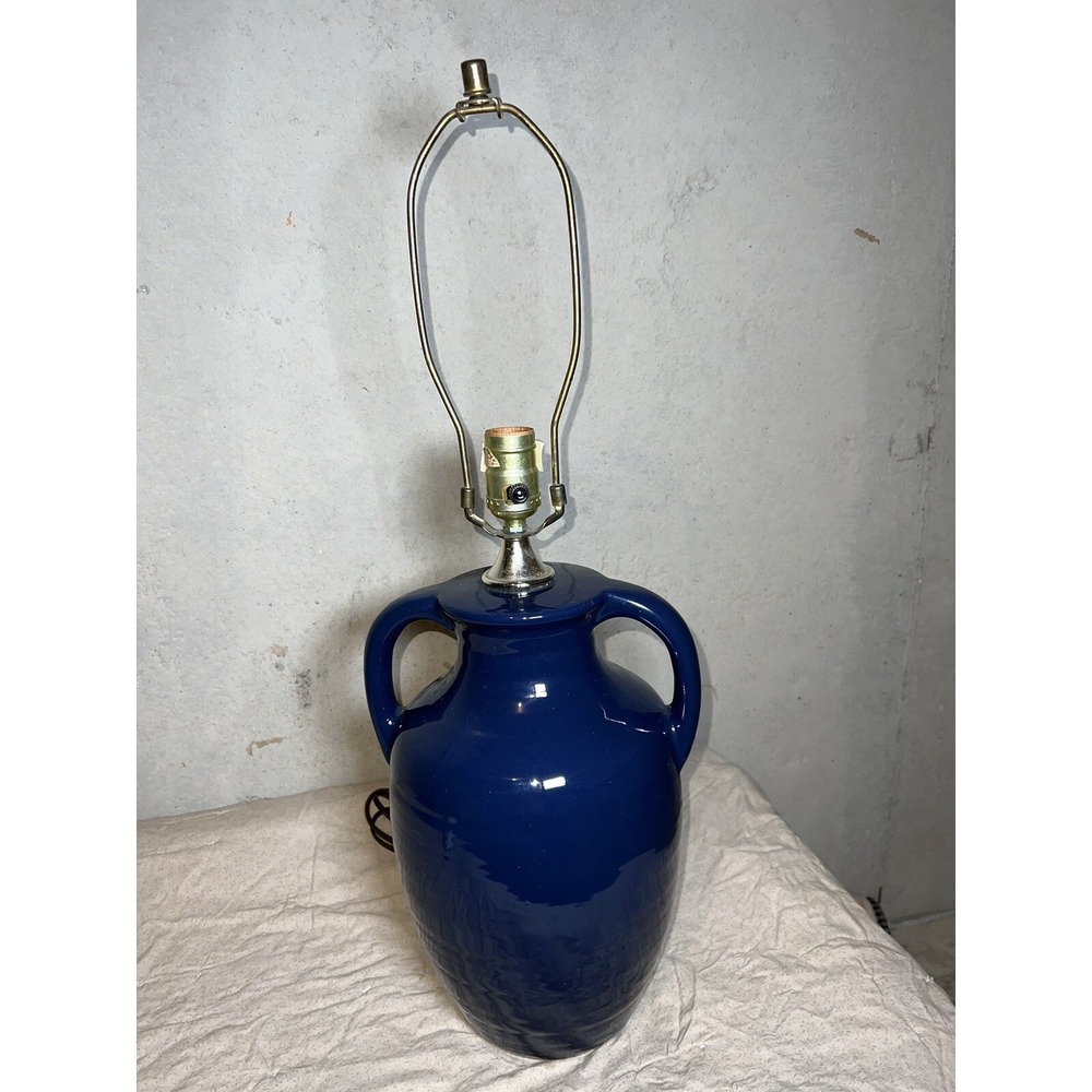 Vintage Leviton Lamp Cobalt Blue Ceramic Vase Style With Handles